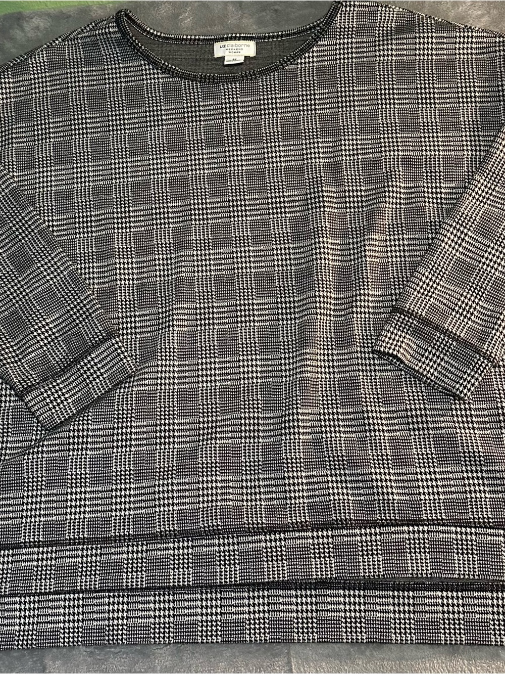 Liz Claiborne Weekend Black and White Houndstooth Plaid Top, Size 3X